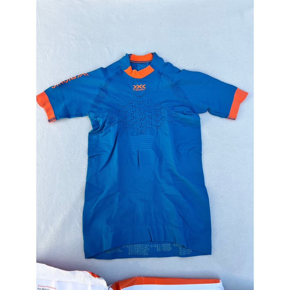 X-Bionic The Trick Run 4.0‎ Shirt Men's M Teal Blue Kurkuma Orange Short Sleeve